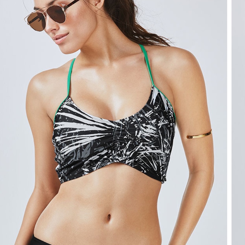 Fabletics Claire Midi Bikini Top Paradise Print/Black Size M NEW